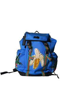 Appliqued Banana Backpack,Canvas,Blue,DB,L,429037.213317,4